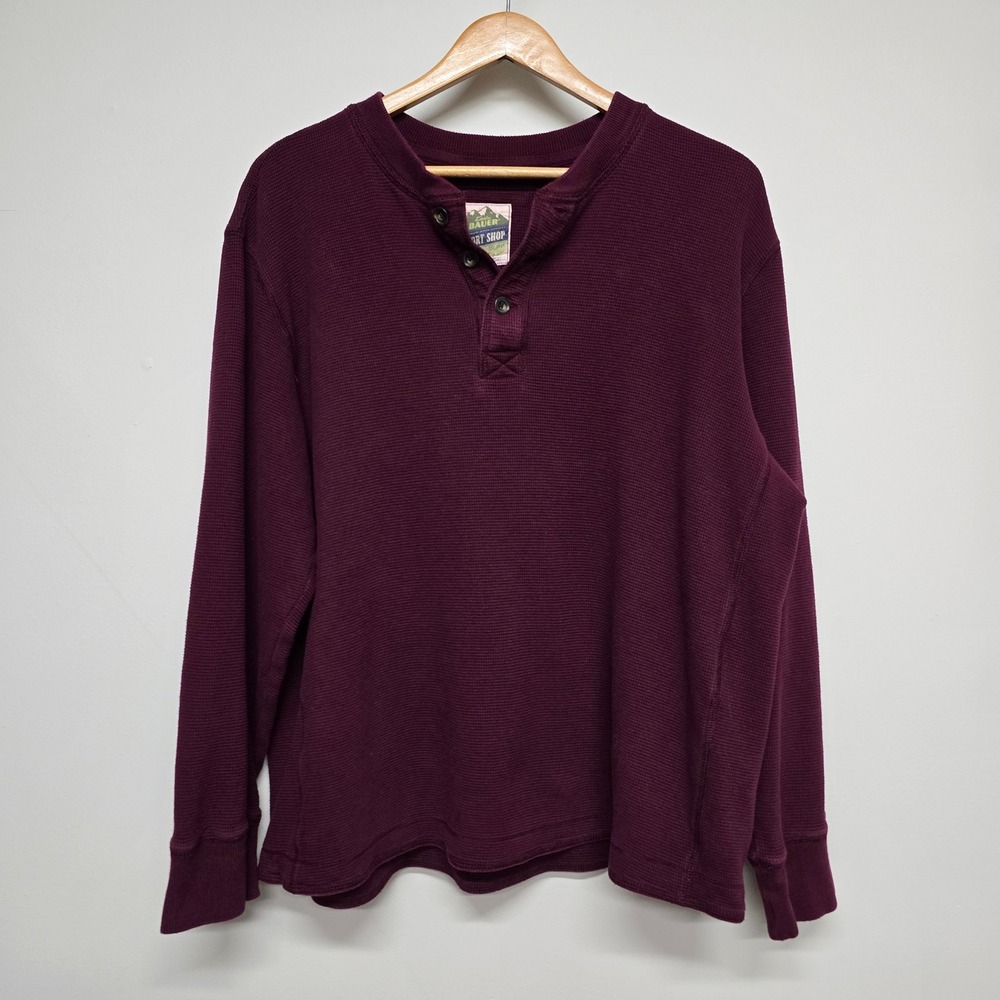 Eddie Bauer Sport Shop Henley Mens XL Maroon Waffle Knit Thermal Cabin